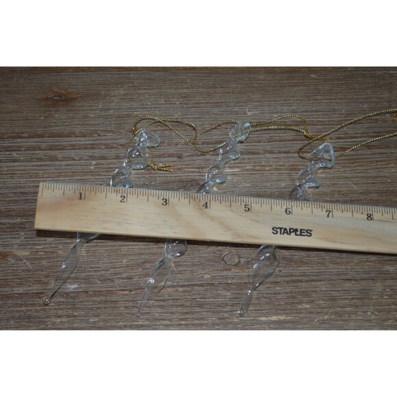 Christmas Ornaments Clear Glass Icicles Twisted Spiral Set of 6 Hanging - Picture 3 of 7